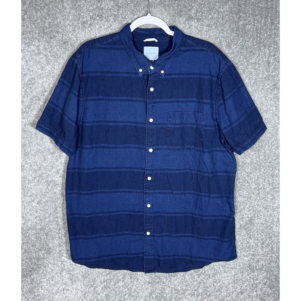 American Eagle Button Down Shirt Mens Size XXL Blue Striped Cotton Short Sleeve